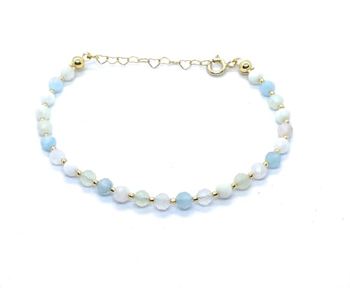 Pulsera de Morganita Natural, 4mm, Plata 925 Chapada en Oro 24k, Ajustable 16-19cm