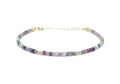 Eloboe essence Pulsera de Turmalina Sandía Natural, Cubos 2mm, Plata 925 Chapada en Oro 24K, Ajustable 16-19 cm