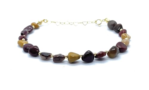 Eloboe essence Pulsera de Jaspe Mookaita, Plata 925 Chapada en Oro 24K, 16-19 cm Ajustable, Piedra Natural 5x7mm