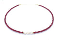 Eloboe essence Gargantilla de Rubí Natural 3mm con Perlas, Plata 925 Chapada en Oro 24k, Ajustable 40-45cm
