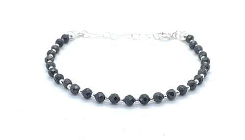 Pulsera de Shungita Natural, 4mm, Plata 925, Ajustable 16-19cm