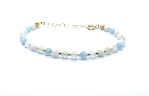 Pulsera de Morganita Natural, 4mm, Plata 925 Chapada en Oro 24k, Ajustable 16-19cm
