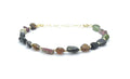 Eloboe essence Pulsera de Turmalina Sandía Natural, 5x7mm, Plata 925 Chapada en Oro 24K, Ajustable 16-19 cm