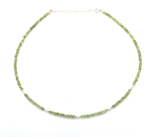 Gargantilla de Peridoto Natural con Perlas, 3mm, Plata 925 Chapada en Oro 24K, Ajustable 16-19cm