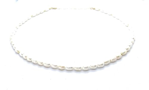 Eloboe essence Collar de Perlas de Río Naturales, 5x7 mm, Plata 925 Chapada en Oro 24k, 40-45 cm Ajustable