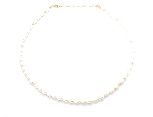 Eloboe essence Collar de Perlas de Río Naturales, 5x7 mm, Plata 925 Chapada en Oro 24k, 40-45 cm Ajustable