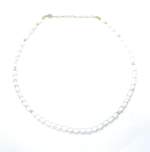 Eloboe essence Collar de Perlas de Río Naturales, 5x7 mm, Plata 925 Chapada en Oro 24k, 40-45 cm Ajustable