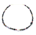 Eloboe essence Collar de Turmalina Sandía Natural, 40-45 cm, Plata 925 Chapada en Oro 24k, 35 Piedras de 5x7 mm con Perla Central