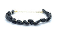 Eloboe essence Pulsera de Turmalina Negra Natural, Plata 925 Chapada en Oro 24K, 16-19 cm Ajustable, Piedras 5x7mm