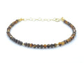 Eloboe essence Pulsera Ojo de Tigre piedra Natural, Plata 925 Chapada en Oro 24K, 16-19 cm,