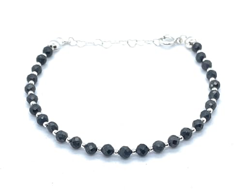 Pulsera de Shungita Natural, 4mm, Plata 925, Ajustable 16-19cm