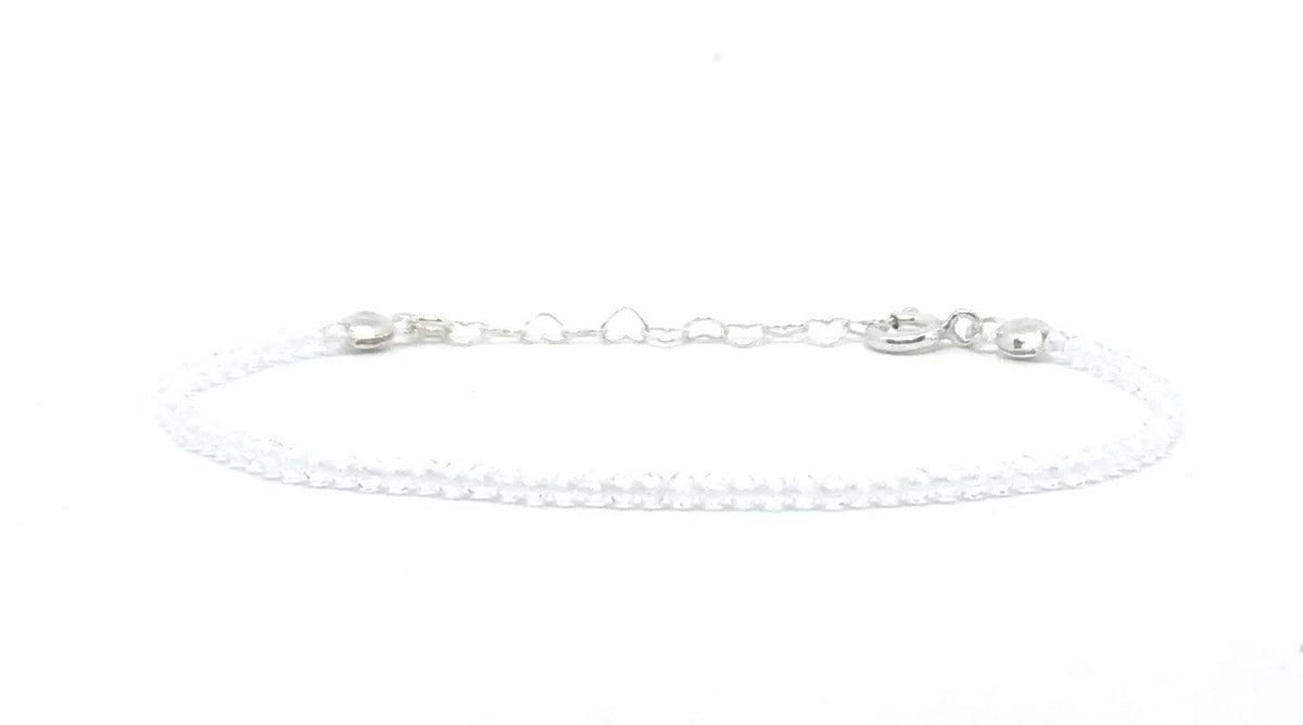 Pulsera de cuarzo blanco piedra natural de 2 mm de grosor plata de primera ley ajustable de 16 cm a 19 cm