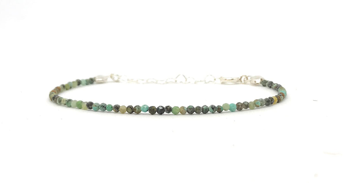 Pulsera de turquesa africana piedra natural de 2 mm de grosor plata de primera ley ajustable de 16 cm a 19 cm