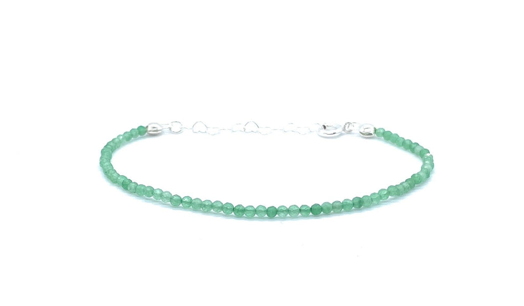 Pulsera de aventurina verde, piedra natural de 2 mm de grosor, plata de ley 925, ajustable de 16 cm a 19 cm