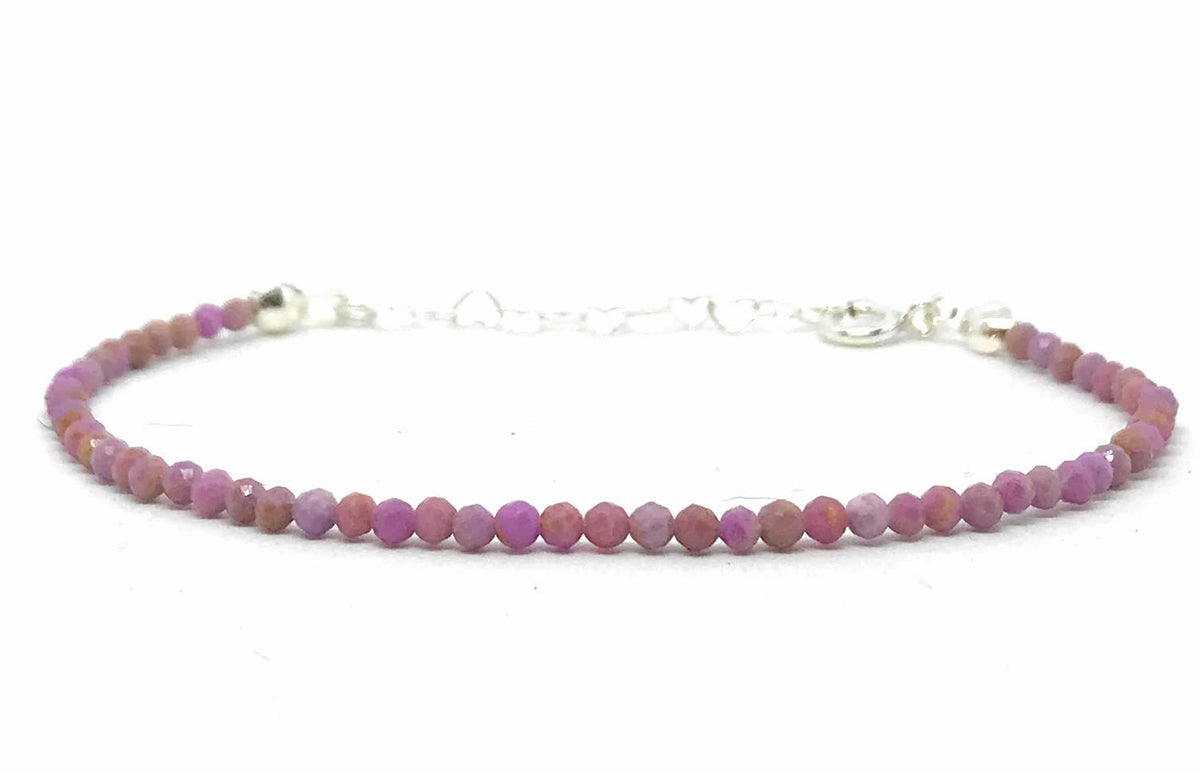 Pulsera mujer lepidolita piedra natural de 2 mm de grosor plata de primera ley ajustable de 16 mm a 19 mm