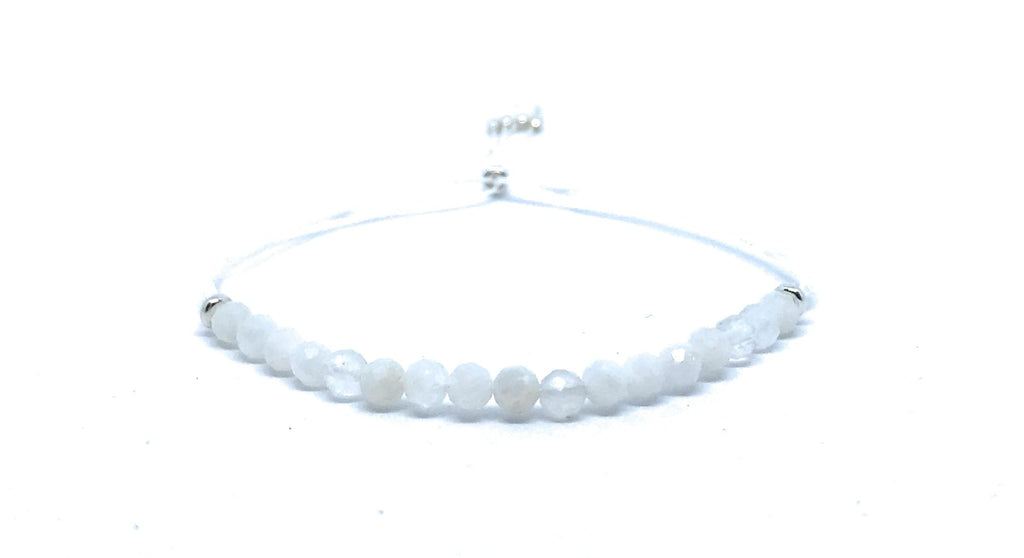 Pulsera de hilo piedra luna natural de 4 mm y plata de ley ajustable,
