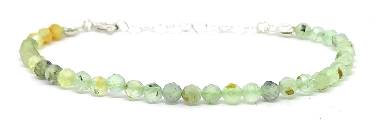 Pulsera mujer prehnita piedra natural plata de primera ley ajustable de 16cm a 19cm