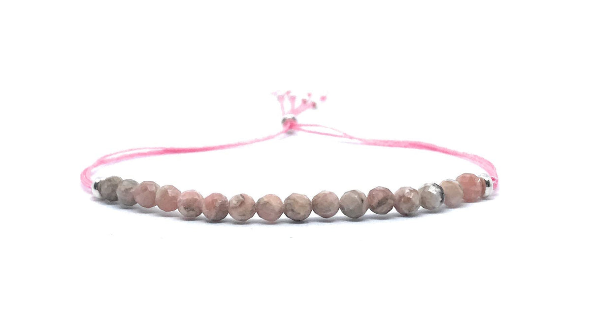 Pulsera de hilo mujer Rodocrosita piedra natural de 4mm de grosor plata de primera ley 925 ajustable a todos los grosores de muñeca