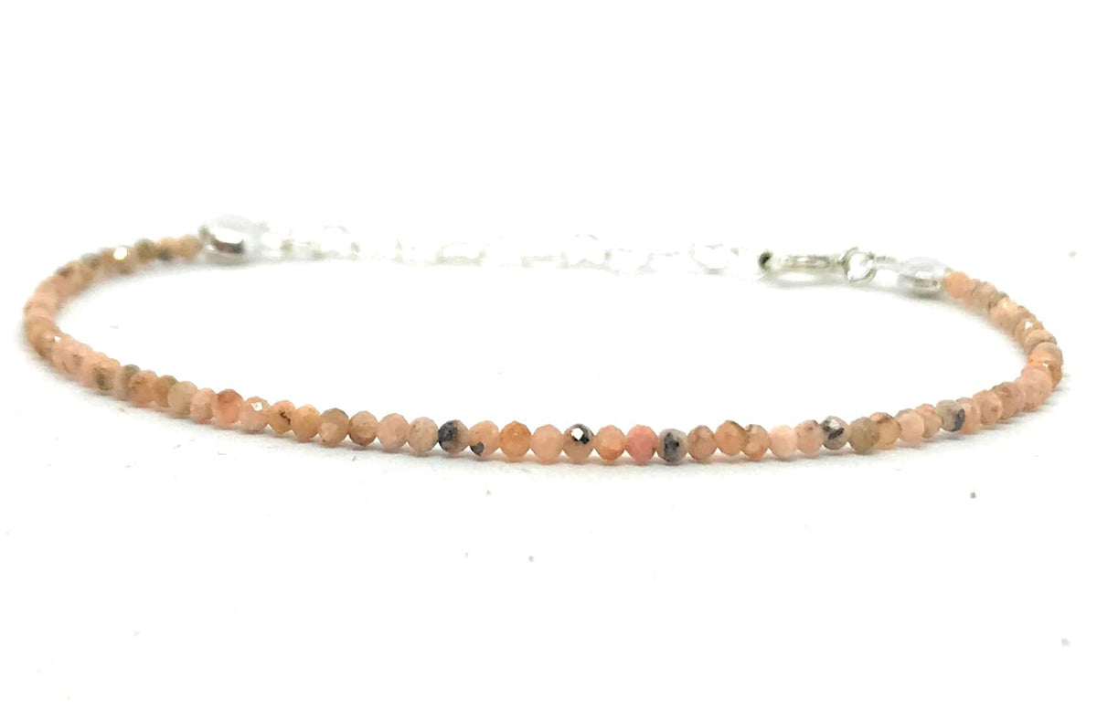 Pulsera de piedra natural 2 mm rodocrosita y plata de ley ajustable de 16 cm a 19 cm