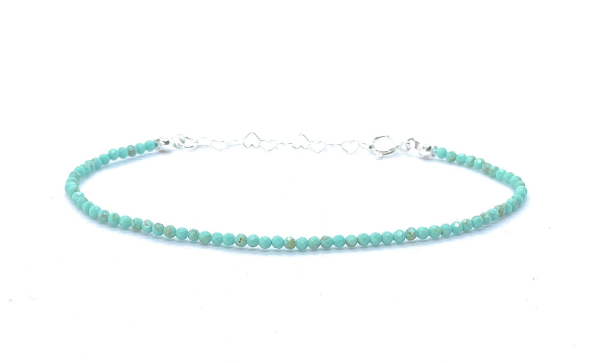 Pulsera de Turquesa Natural, Plata 925, 2mm, Ajustable 16-19cm
