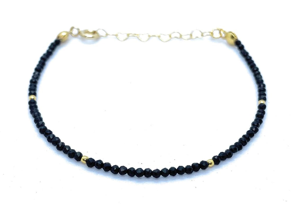 Pulsera de shungita de 2 mm de grosor, 16-19 cm, plata 925 chapada en oro de 24K