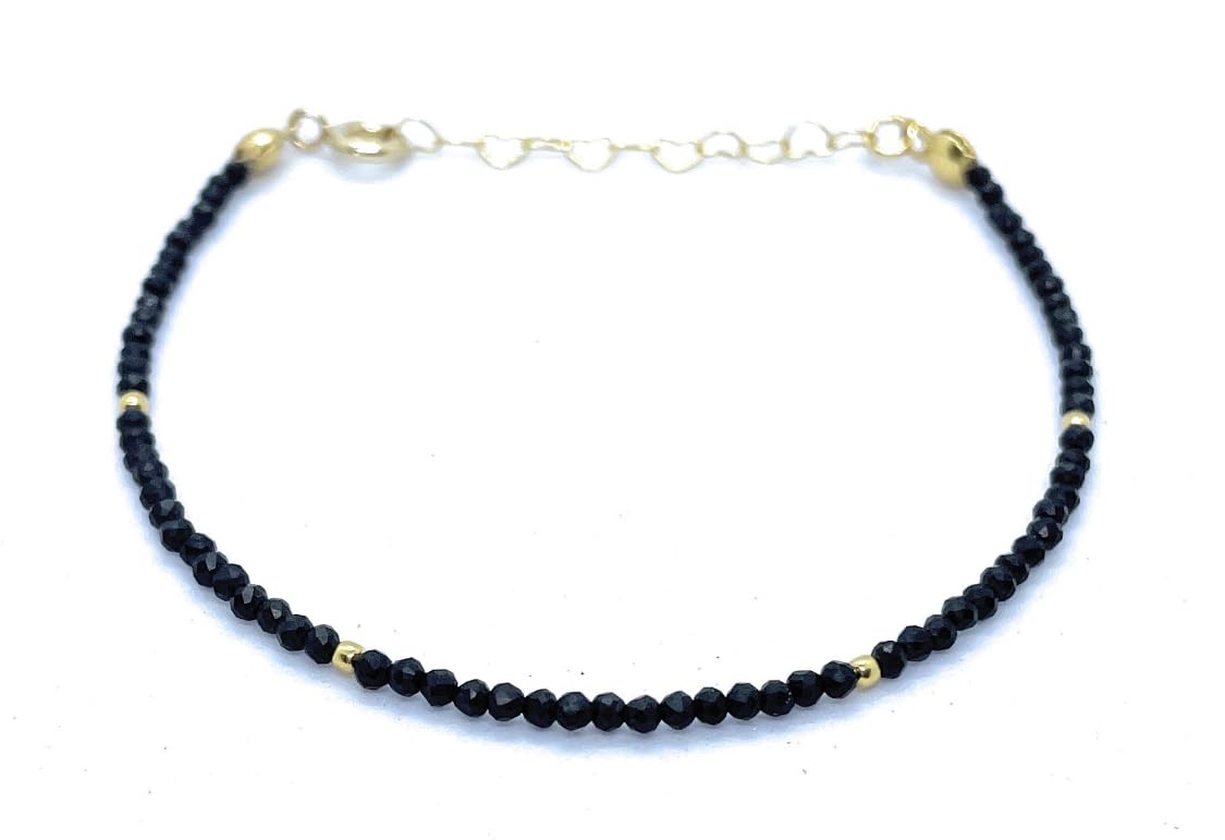 Pulsera de shungita de 2 mm de grosor, 16-19 cm, plata 925 chapada en oro de 24K
