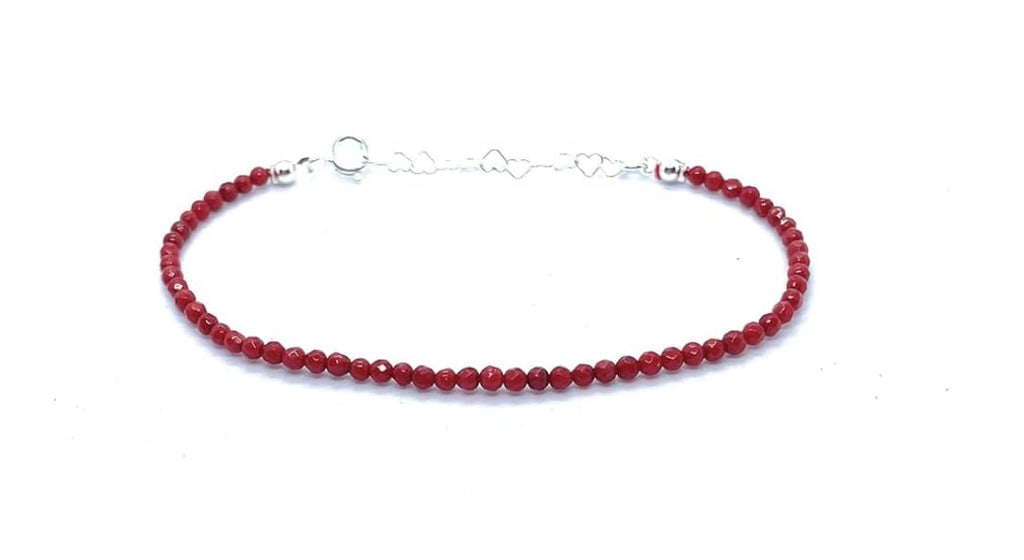 Eloboe essence Pulsera de coral natural Rojo, 2mm, Plata 925, Ajustable 16-19cm