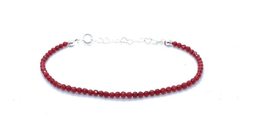 Eloboe essence Pulsera de coral natural Rojo, 2mm, Plata 925, Ajustable 16-19cm