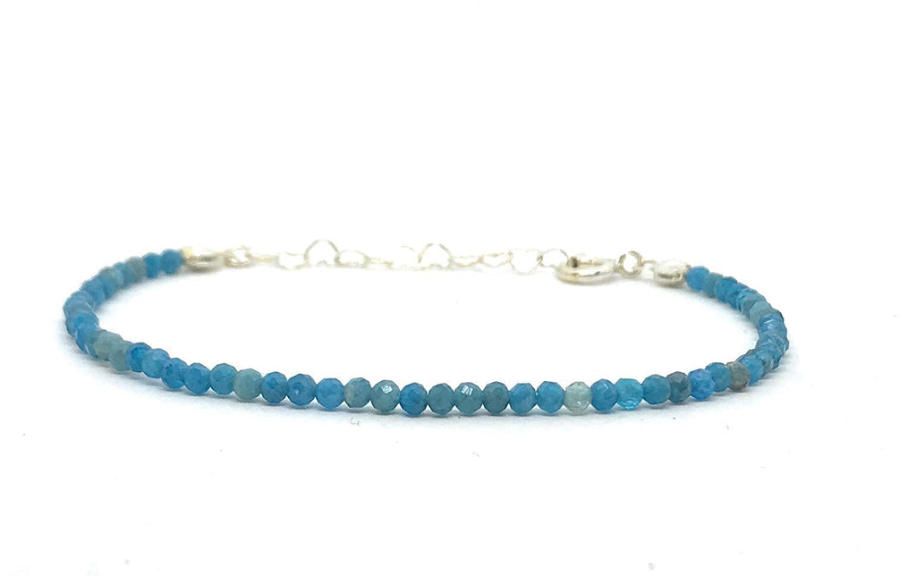 Pulsera de apatita piedra natural de 2 mm y plata de ley ajustable de 16 mm a 19 mm, pulsera de la suerte