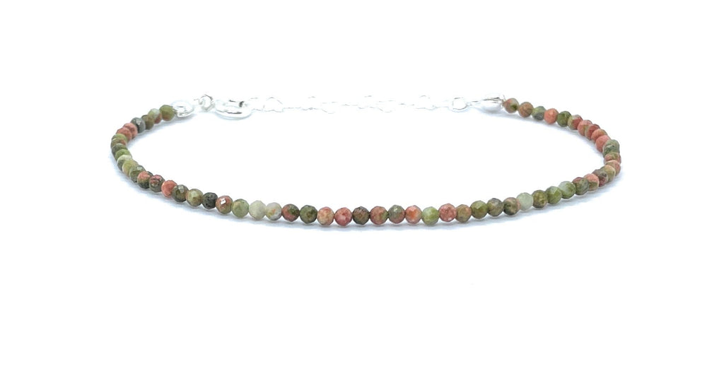 Pulsera de Unakita de Plata de Ley 925, 2 mm de Grosor, 16-19 cm de Longitud Ajustable