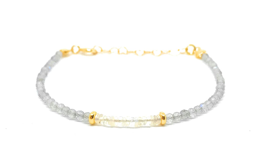 Pulsera de mujer piedras naturales semipreciosas de labradorita opalo etíope plata de primera ley ajustable chapada en oro de 16cm a 19cm