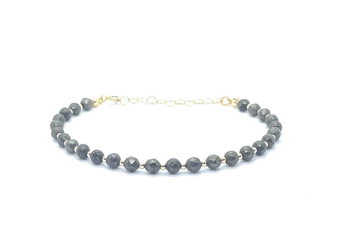 Eloboe essence Pulsera de Pirita Natural 4mm, Plata 925 Chapada en Oro 24K, Ajustable 16-19 cm, Dorado