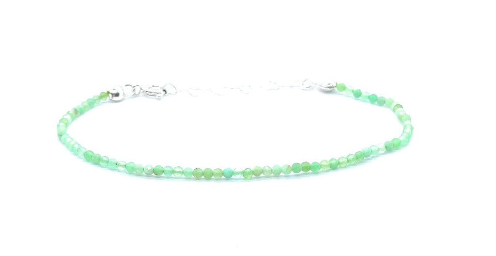 Pulsera de crisoprasa de 2mm, plata de ley 925, 16-19cm ajustable