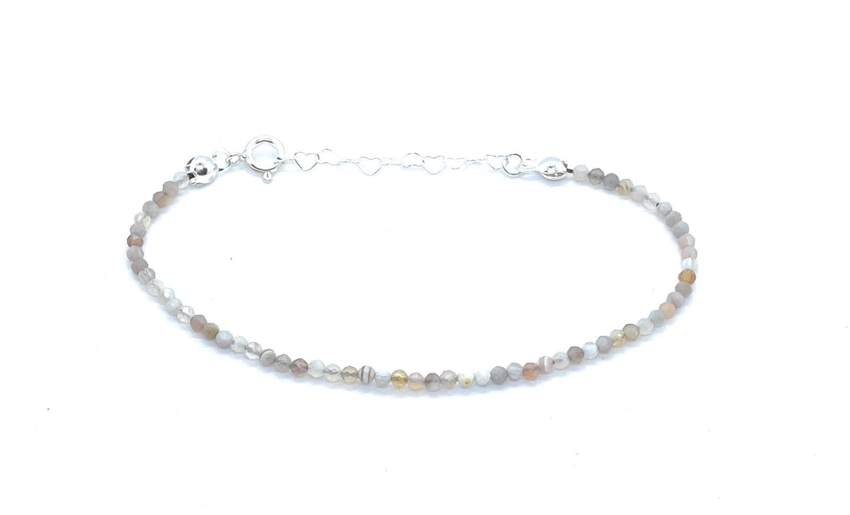 Pulsera de ágata de Botswana, 2 mm de grosor, plata de ley 925, ajustable 16-19 cm