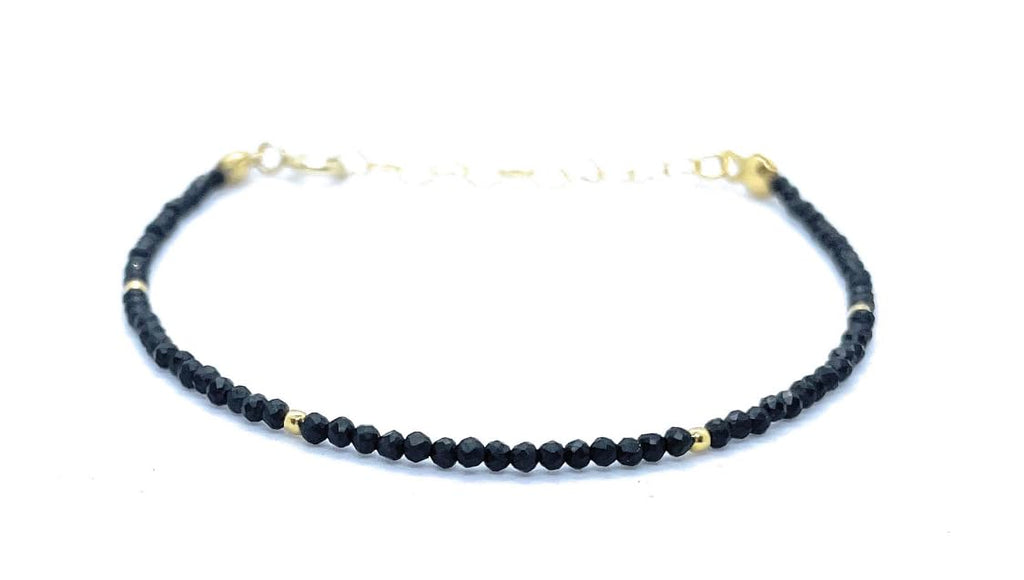 Pulsera de shungita de 2 mm de grosor, 16-19 cm, plata 925 chapada en oro de 24K