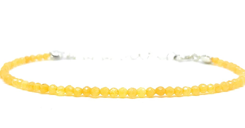 Pulsera mujer Jade amarillo piedra natural de 2 mm de grosor plata de primera ley ajustable de 16cm a 19cm