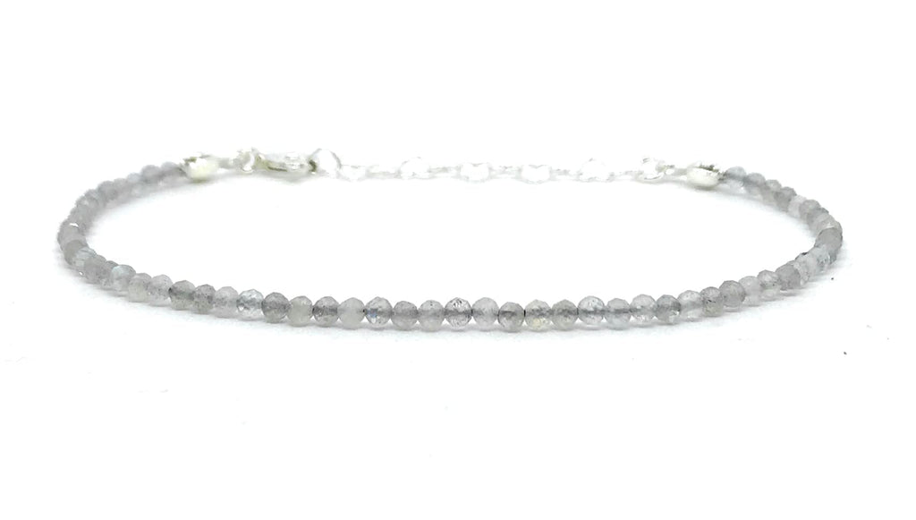 Pulsera de labradorita piedras de 2 mm de grosor y plata de ley de 16 cm a 19 cm