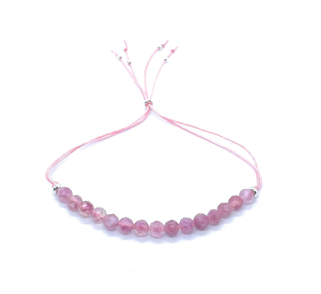 Pulsera de cuarzo fresa rosa de 4 mm, hilo ajustable, plata de ley 925