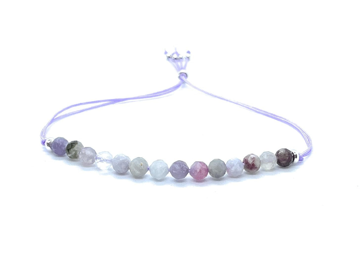 Pulsera de hilo turmalina rosa, piedras naturales de 4 mm, plata de ley 925, ajustable