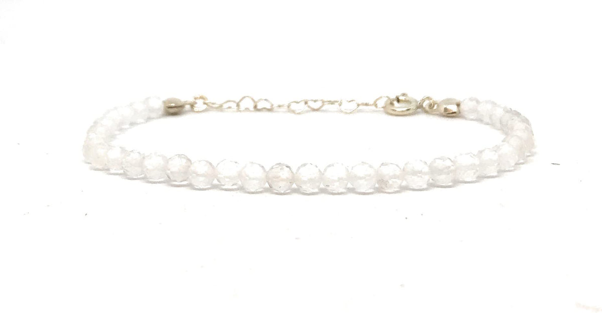 Pulsera de cuarzo blanco piedra natural de 4 mm de grosor plata de primera ley ajustable de 16 cm a 19 cm