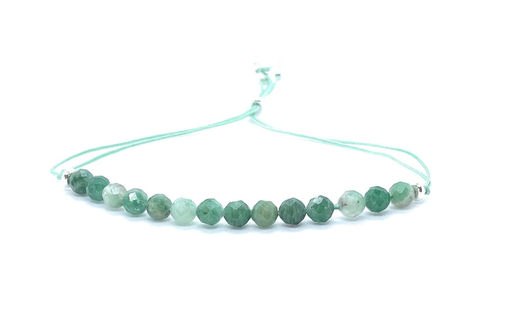 Pulsera de hilo de esmeralda, piedras naturales de 4 mm, plata de ley 925, ajustable
