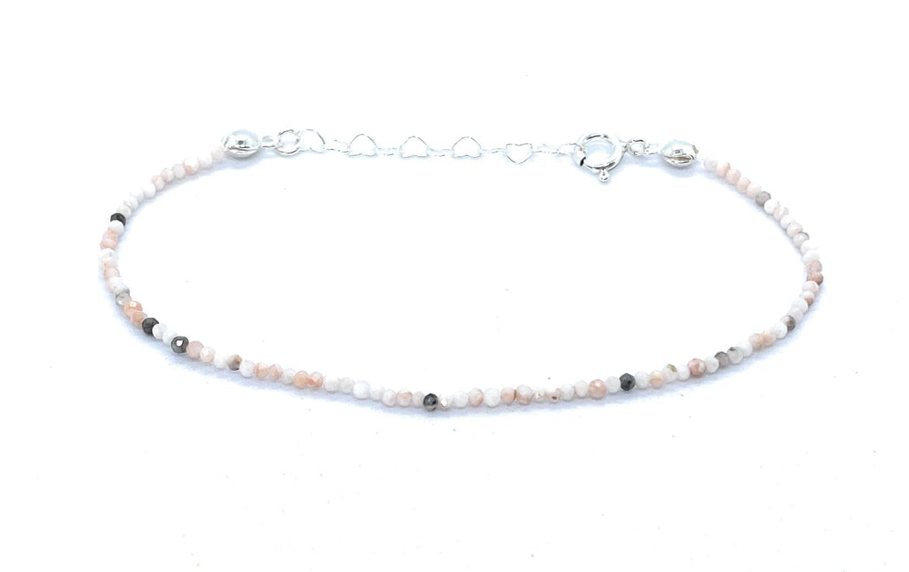 Pulsera de jaspe cebra rosa de 2 mm, plata de ley 925, ajustable de 16 a 19 cm