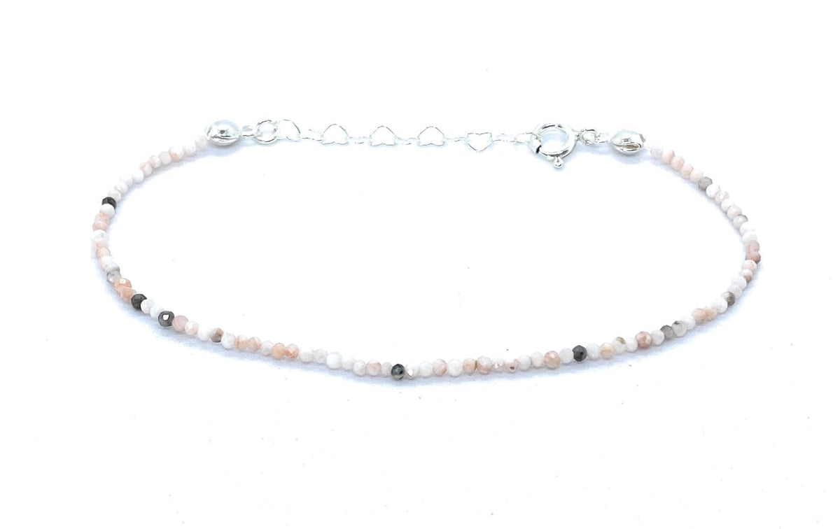 Pulsera de jaspe cebra rosa de 2 mm, plata de ley 925, ajustable de 16 a 19 cm
