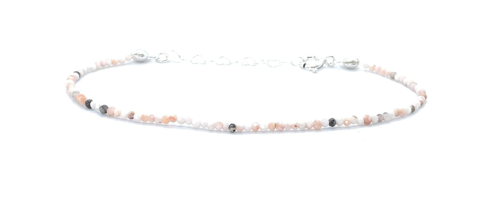 Pulsera de jaspe cebra rosa de 2 mm, plata de ley 925, ajustable de 16 a 19 cm