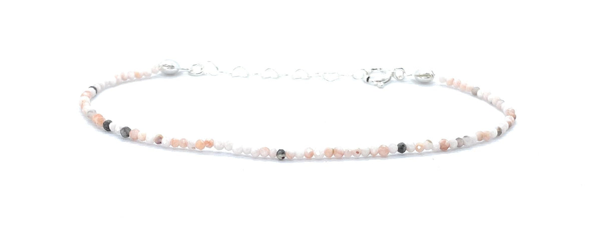 Pulsera de jaspe cebra rosa de 2 mm, plata de ley 925, ajustable de 16 a 19 cm