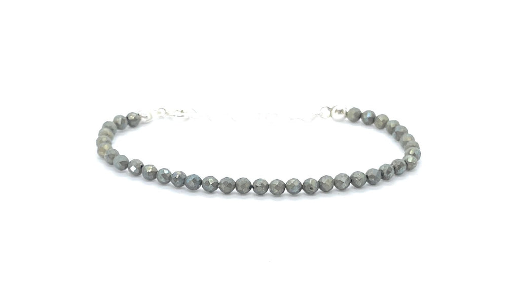 Pulsera de Pirita Natural de 4 mm, Plata de Ley 925, Ajustable 16-19 cm
