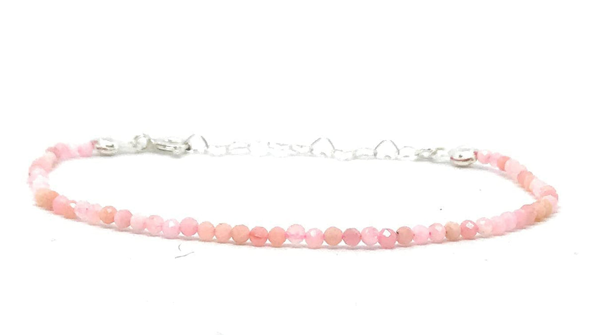 Pulsera de ópalo rosa piedra natural de 2 mm de grosor plata de primera ley ajustable de 16 mm a 19 mm