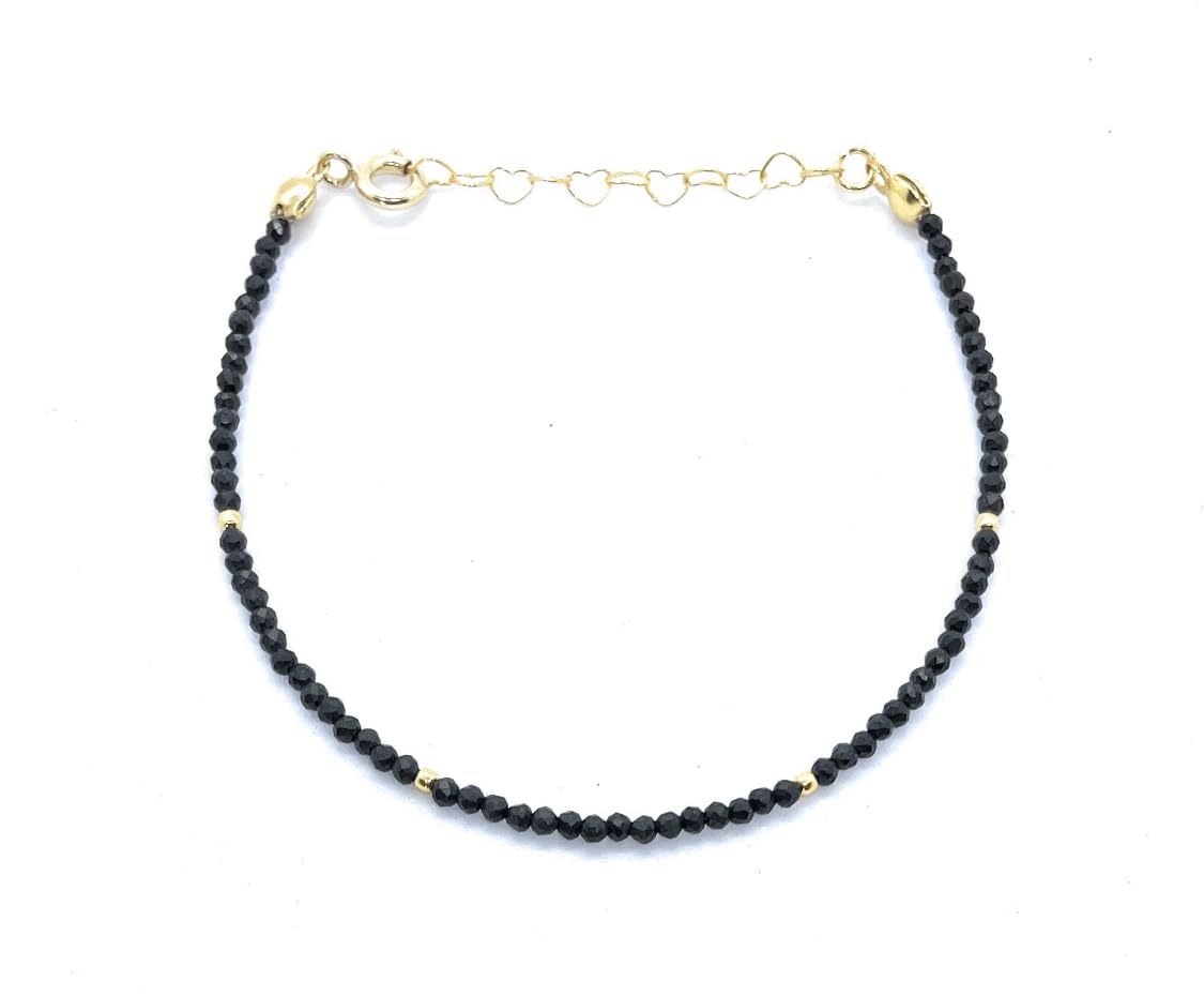 Pulsera de shungita de 2 mm de grosor, 16-19 cm, plata 925 chapada en oro de 24K