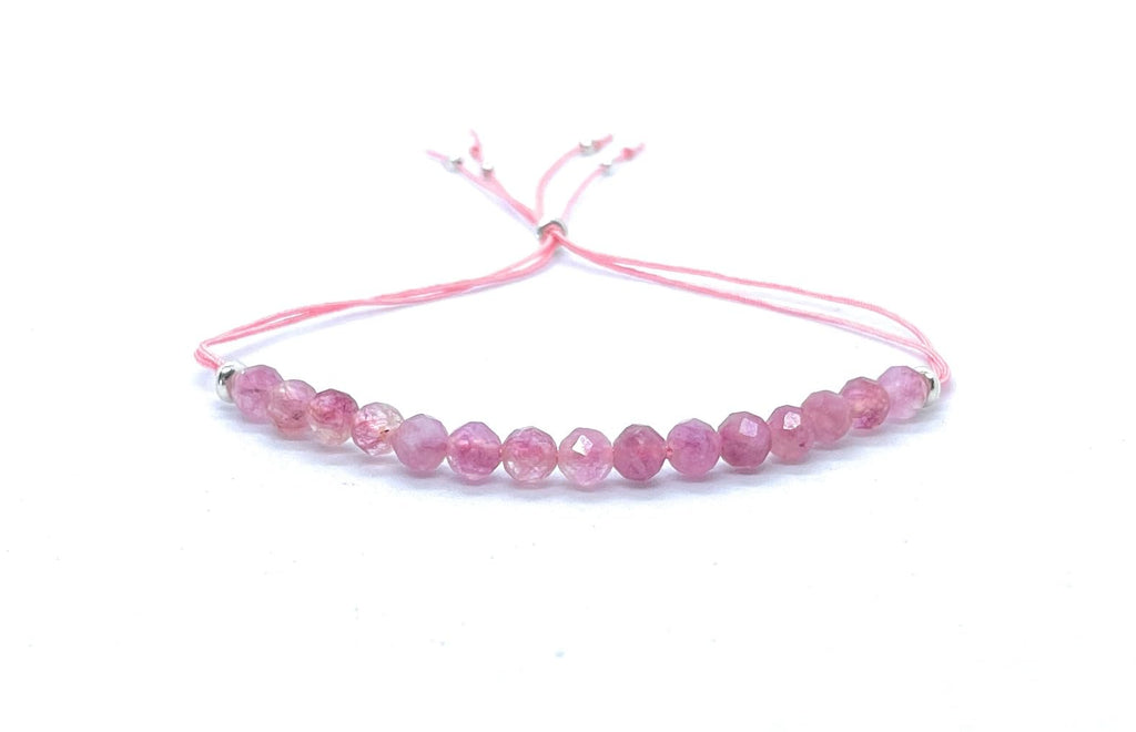 Pulsera de cuarzo fresa rosa de 4 mm, hilo ajustable, plata de ley 925