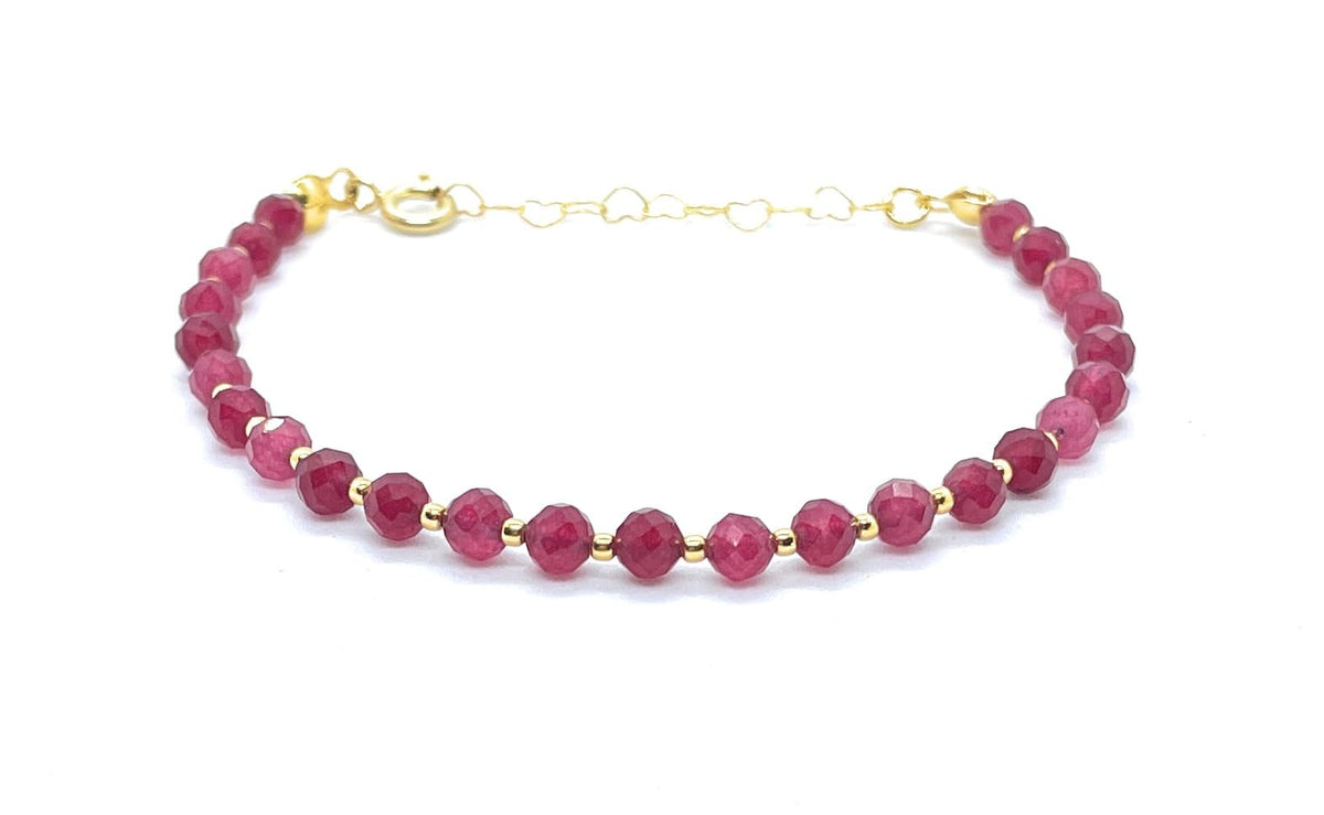 Pulsera de rubí natural de 4 mm, plata 925 chapada en oro 24K, 16-19 cm